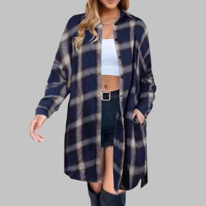 CINA™ – Elegant rutig skjortjacka med knappar