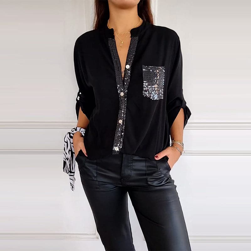 DANICA™ – Blus med paljettdetaljer