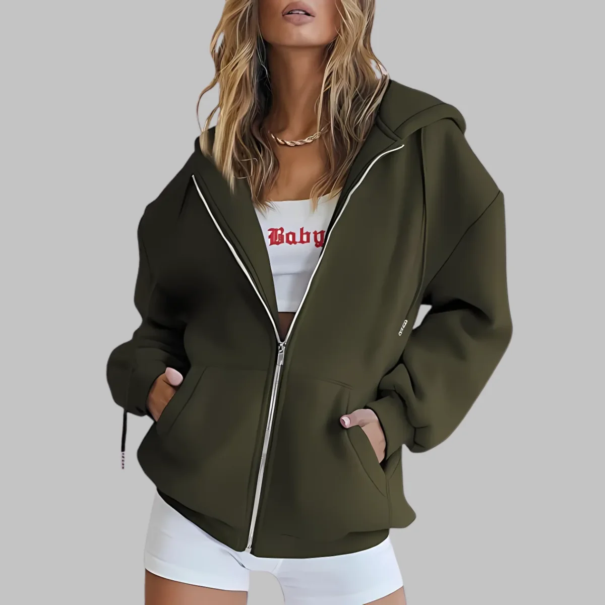 DARA™ – Klassisk Oversize Jacka med Luva och Dragkedja - Bild 7