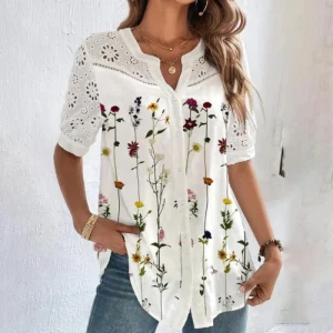 ANNELISE™ – Vardaglig blus med spets och tryck
