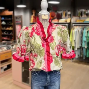 ALITZEL™ – Söt vardaglig topp med volanger och blomrandning